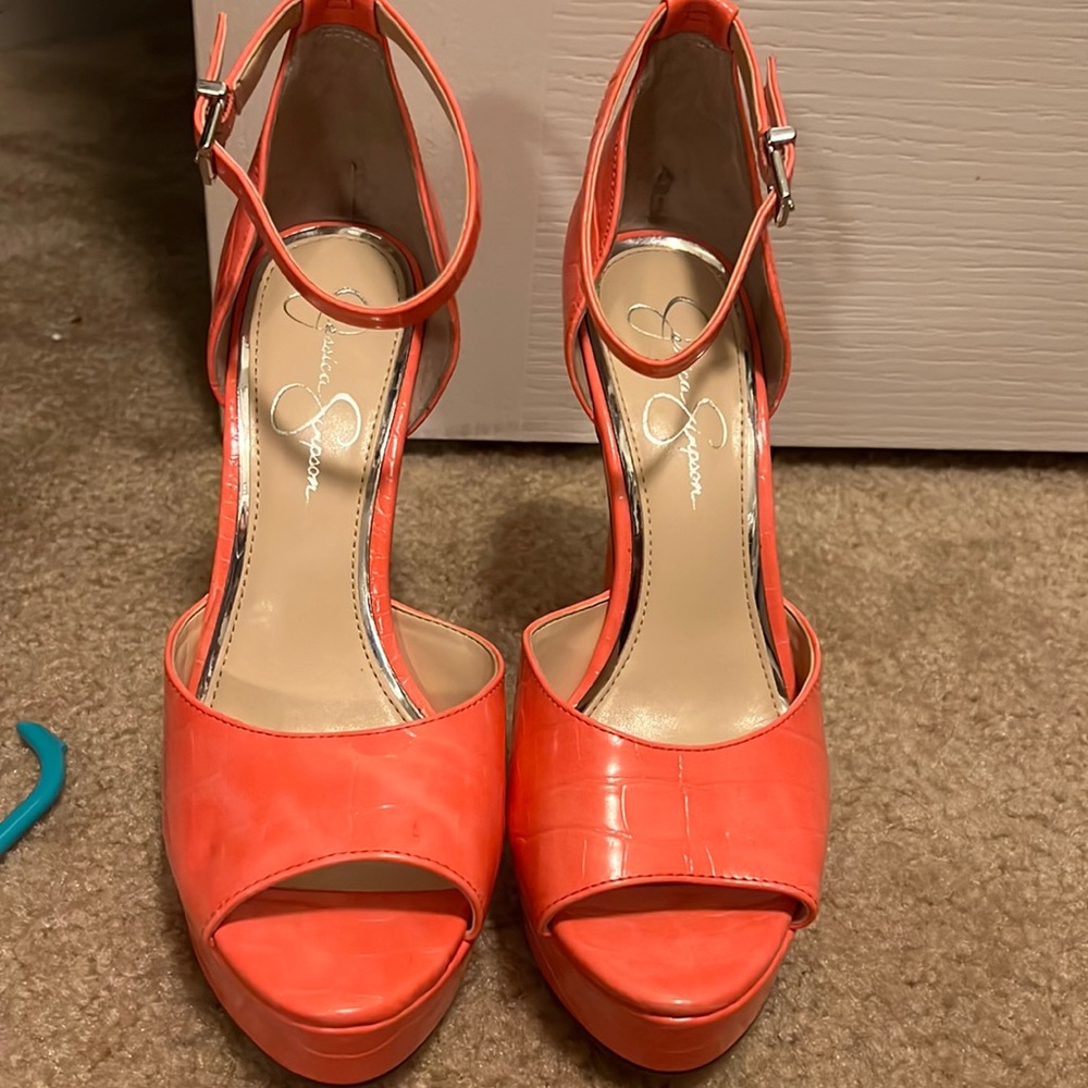 Pink coral  peep toe Jessica Simpson heels never worn 8 and a half size